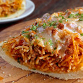 A garlic bread spaghetti sandwich, that's great for an appetizer, snack or lunch or dinner.