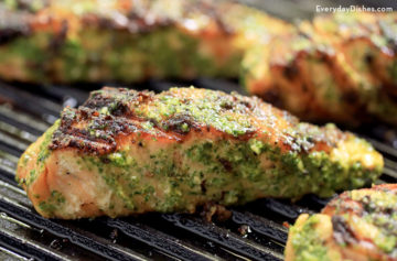 Grilled salmon with Asiago pesto recipe video