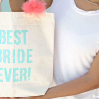 A tote bag with a printable bridal stencil craft on it.