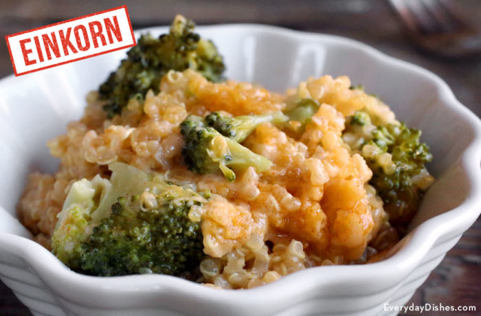 Einkorn cheesy quinoa and broccoli recipe