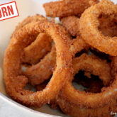 A batch of delicious homemade einkorn onion rings.