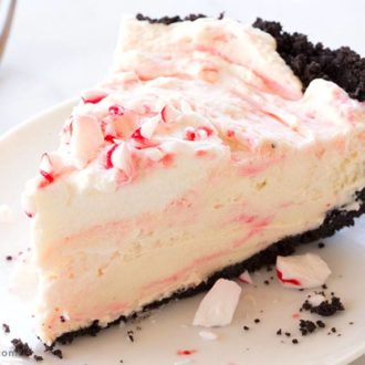 A slice of a delicious peppermint pie.