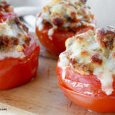 A homemade batch of pizza-stuffed tomatoes.