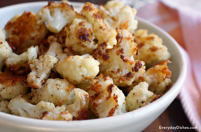 A bowl of roasted cauliflower, an easy and healthy side dish.