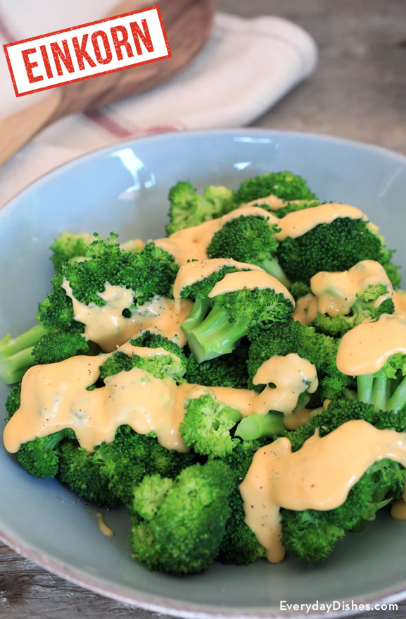 Steamed broccoli with einkorn cheese sauce recipe