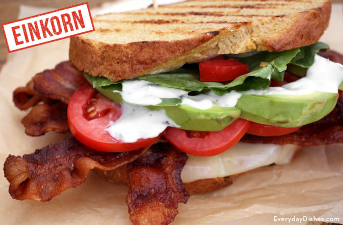 Grilled avocado BLT with egg and einkorn bread recipe