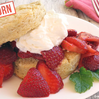 A delicious, homemade einkorn strawberry shortcake.