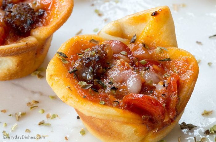 A batch of homemade pizza muffins, a great appetizer.
