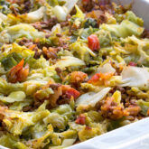 A dish full of a delicious stuffed cabbage casserole.