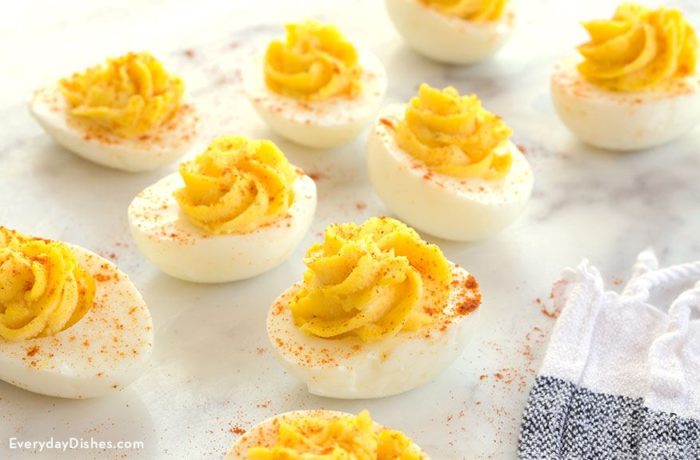Some delicious mayo-free deviled eggs.