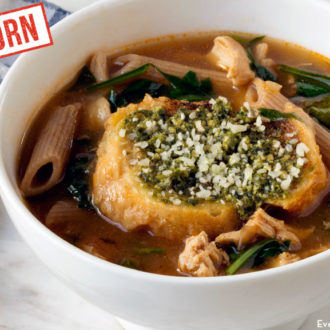 Spinach chicken soup with einkorn pasta recipe