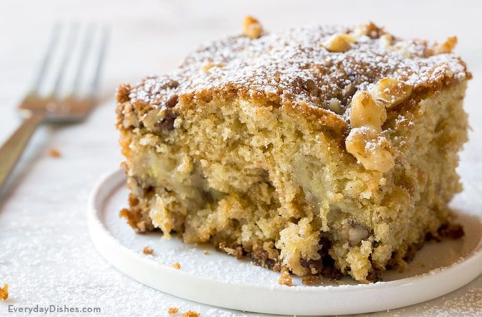 A slice of a delicious pineapple coffee cake.