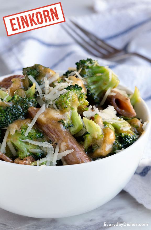 Broccoli Asiago cheese with einkorn penne recipe