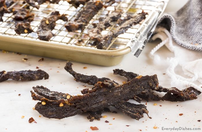 Delicious homemade beef jerky, ready to snack on