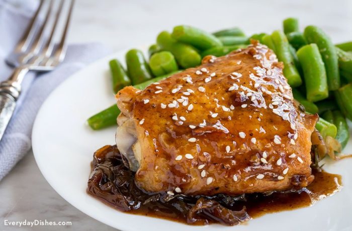 A plate of delicious honey balsamic chicken, ready to enjoy.