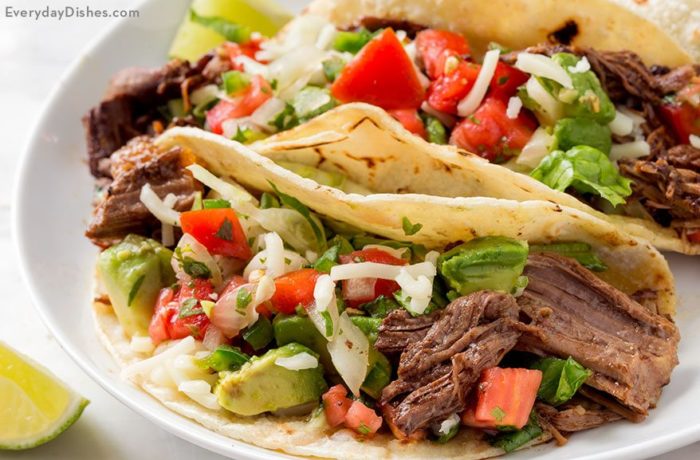 A plate of leftover roast beef street tacos.