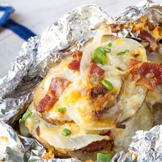 Cheesy bacon potato foil packets recipe