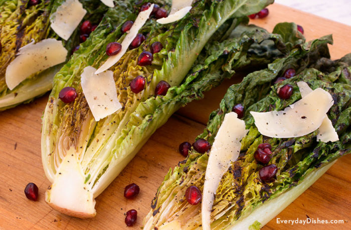 A delicious, homemade grilled romaine salad.
