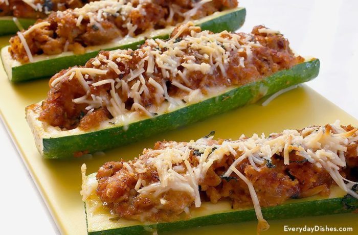 Chicken sausage zucchini boats recipe video