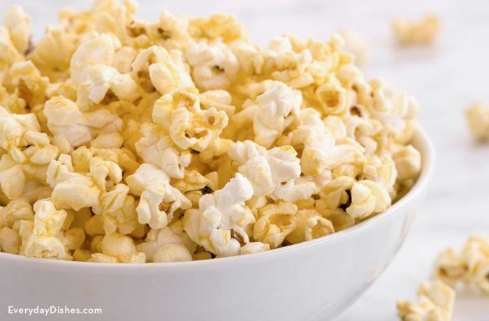 A bowl of delicious homemade kettle corn.