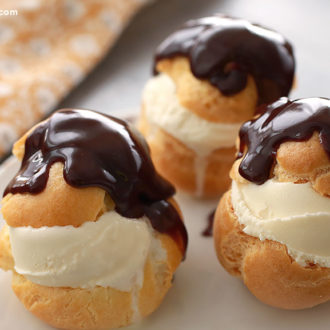 A delicious batch of make-ahead ice cream puffs.