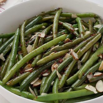 A bowl of mustard green bean salad — the perfect side dish.