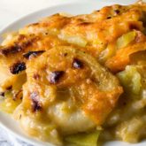 A delicious serving of green chili potatoes au gratin.