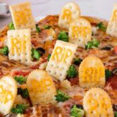 A delicious Halloween graveyard pizza, for a spooky dinner.