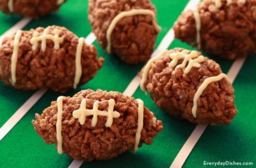 Chocolate and peanut butter Rice Krispies footballs