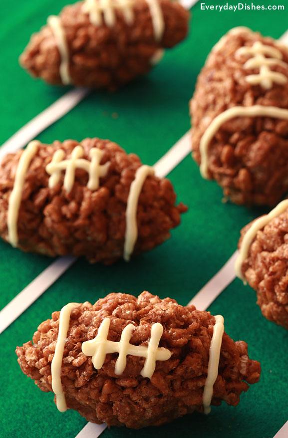 Chocolate and peanut butter Rice Krispies footballs