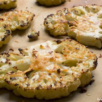 A batch of whole roasted cauliflower steaks, a great vegetarian side dish.