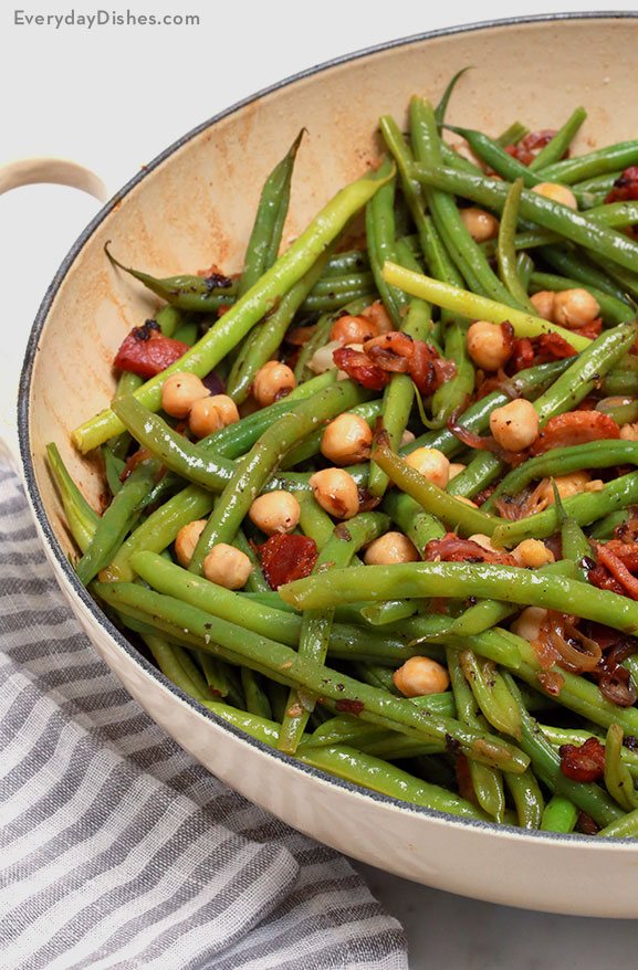 Bacon-braised green beans and chickpeas