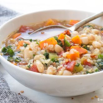 A bowl of delicious white bean quinoa soup