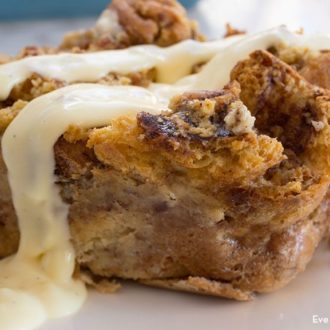 A piece of easy and homemade bread pudding.