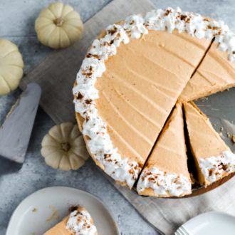 A delicious, easy-to-make, vegan pumpkin cheesecake
