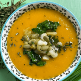 A bowl of delicious, easy-to-make sweet potato soup, the perfect fall lunch.