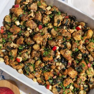 Vegan stuffing, cooked and ready to enjoy