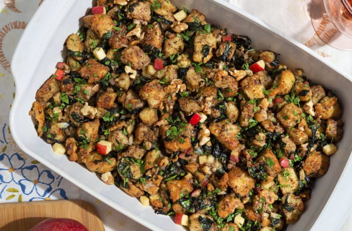 Vegan stuffing, cooked and ready to enjoy