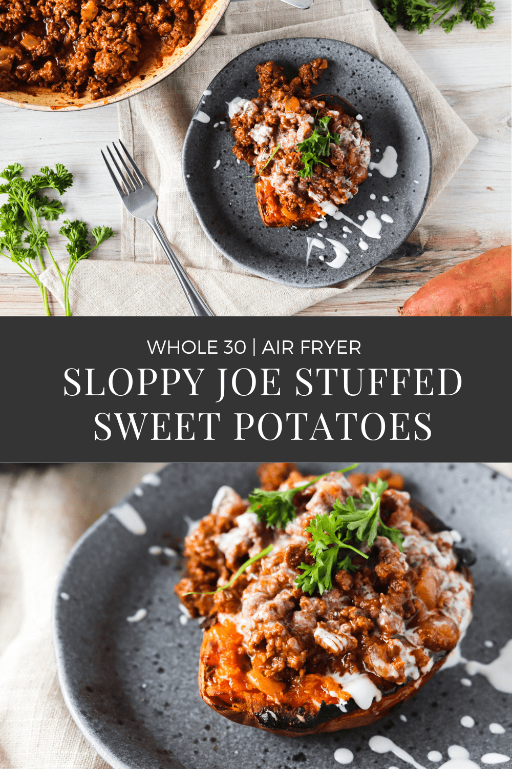 Whole30 Sloppy Joe Stuffed Air Fried Sweet Potatoes Recipe