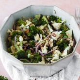 A bowl of delicious broccoli cauliflower salad