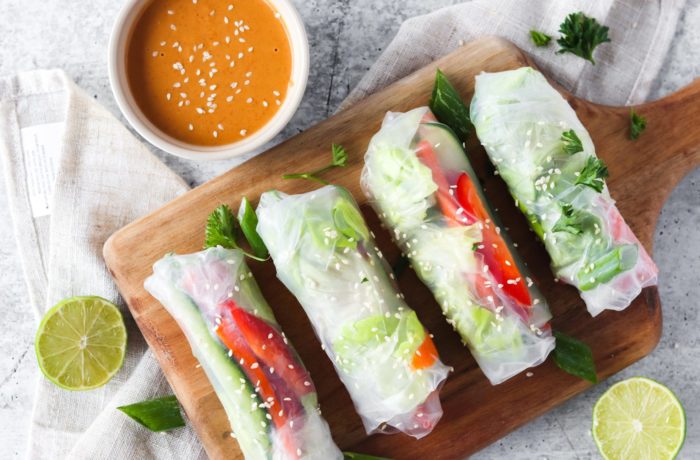 Delicious vegan spring rolls, served and ready to eat