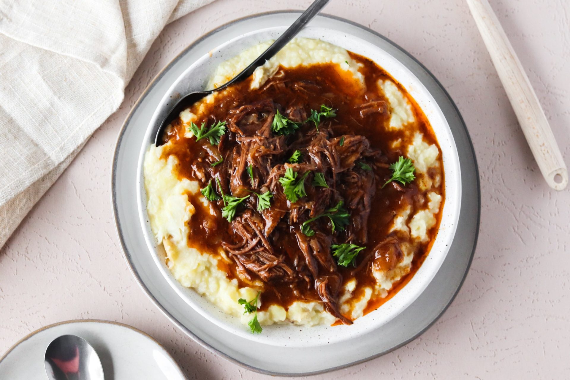 cauliflower mash with braised short rib and gravy whole 30 approved recipe