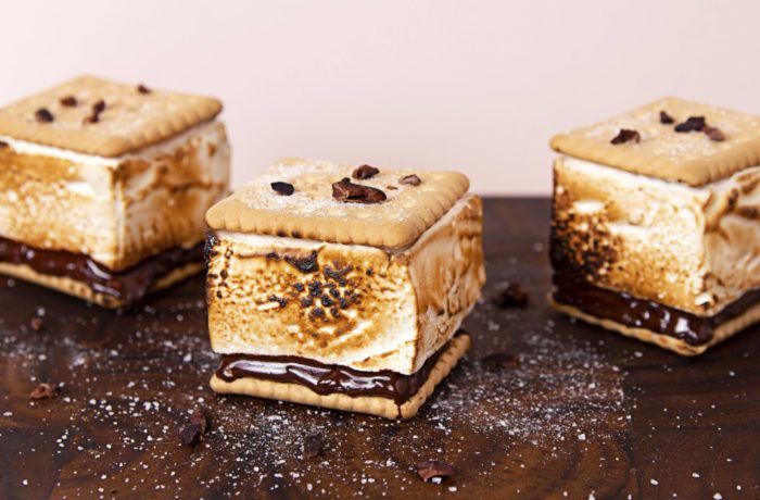 Three delicious s'mores, made from homemade marshmallows.