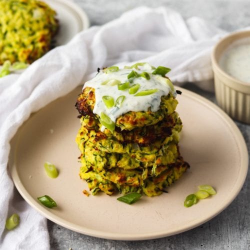 Zucchini Fritters with yogurt dill sauce