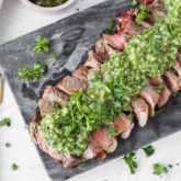grilled steak with chimichurri, ready to enjoy