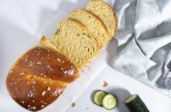 Some freshly made cucumber bread, sliced and ready to serve
