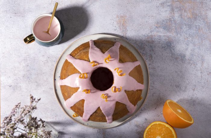 A delicious cranberry orange bundt cake, ready to serve for dessert.