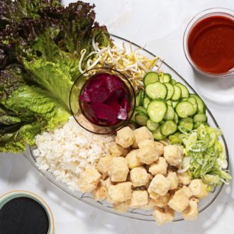 Delicious Ssam lettuce wraps with crispy tofu, ready to eat
