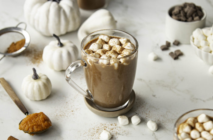 pumpkin spice hot chocolate recipe macro friendly drinks