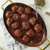 A dish of delicious, homemade high protein meatballs. A quick and easy dinner.